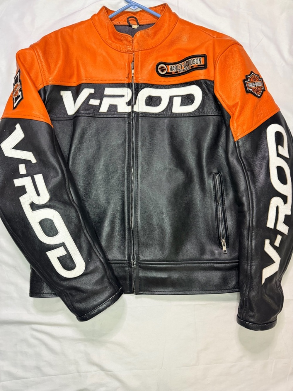 Harley Davidson V-Rod Leather Riding Jacket XL Black Orange